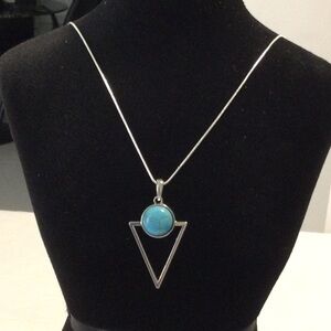 Turquoise and Silver Color Geometric Pendant Necklace *